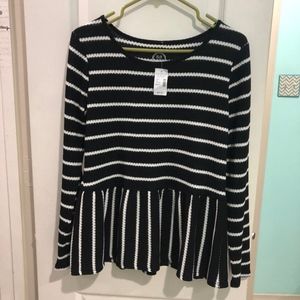 black and white striped long sleeved shirt